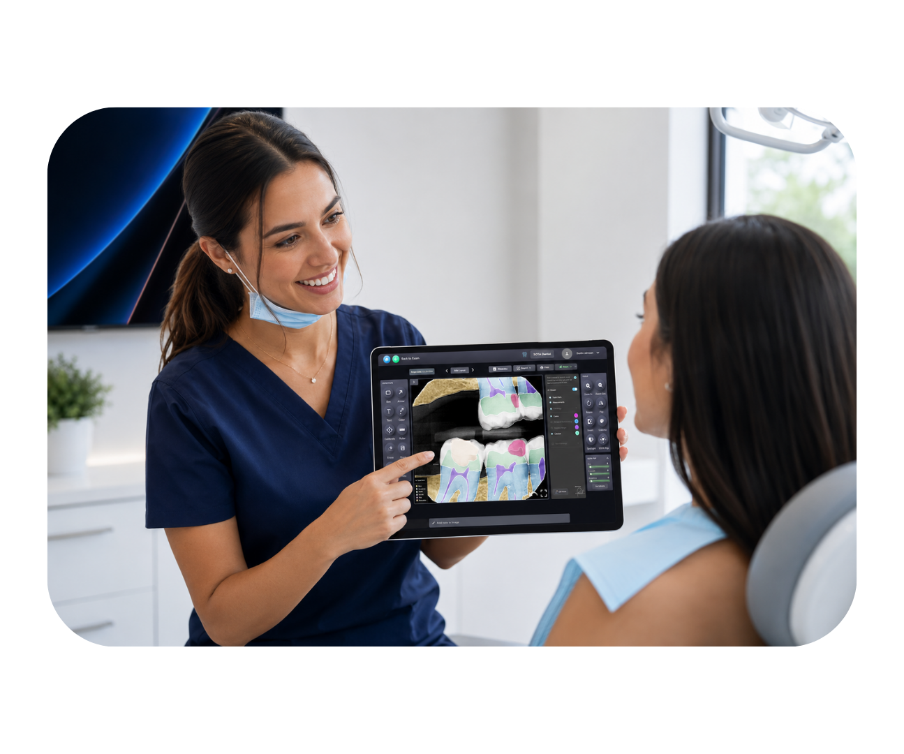 Clinician reviewing imaging with a patient